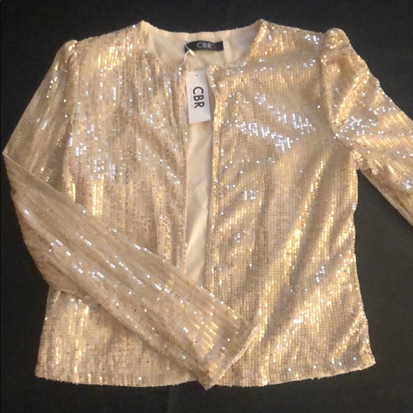 Long Sleeve Open Front Sequin Coat - Picture 3 of 7